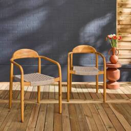 sweeek Set of 2 acacia wood armchairs with resin seat in Beige - thumbnail 3