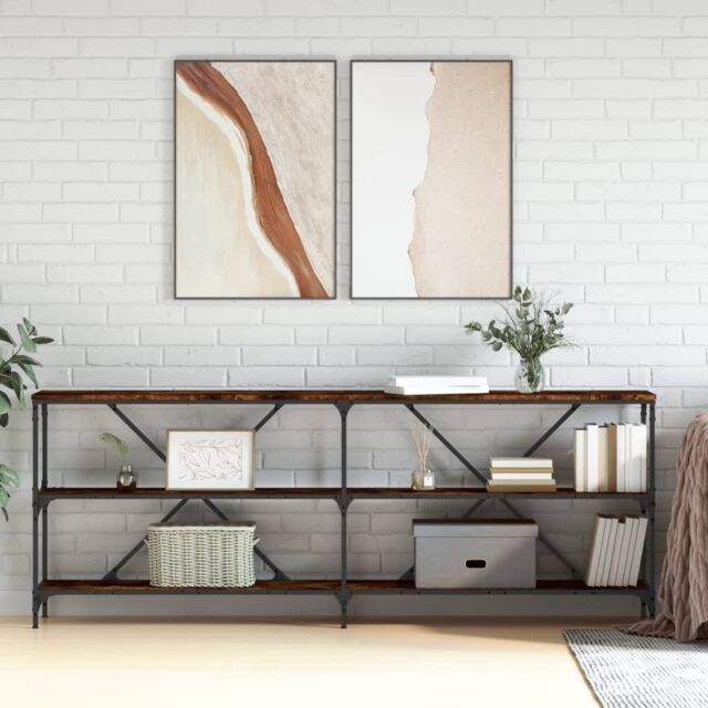 Berkfield Home Console Table Smoked Oak 200x30x75 cm Engineered Wood & Iron in Brown - Size: 200 x 30 x 75 cm - image 1