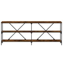 Berkfield Home Console Table Smoked Oak 200x30x75 cm Engineered Wood & Iron in Brown - Size: 200 x 30 x 75 cm - thumbnail 4