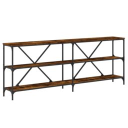Berkfield Home Console Table Smoked Oak 200x30x75 cm Engineered Wood & Iron in Brown - Size: 200 x 30 x 75 cm - thumbnail 2