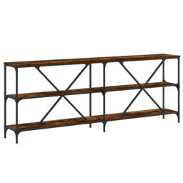 Berkfield Home Console Table Smoked Oak 200x30x75 cm Engineered Wood & Iron in Brown - Size: 200 x 30 x 75 cm - thumbnail 6