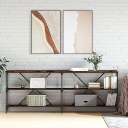Berkfield Home Console Table Smoked Oak 200x30x75 cm Engineered Wood & Iron in Brown - Size: 200 x 30 x 75 cm - thumbnail 1