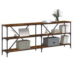 Berkfield Home Console Table Smoked Oak 200x30x75 cm Engineered Wood & Iron in Brown - Size: 200 x 30 x 75 cm - thumbnail 3