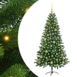 Berkfield Home Christmas Tree with 150 LEDs with Stand Green 150 cm PE - thumbnail 2