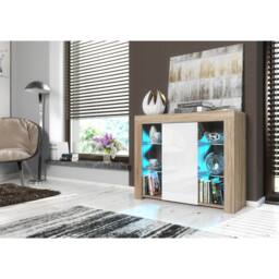 Mex Furniture LTD Sideboard Harbor 97cm - Oak & White Gloss Doors & LED Lights - thumbnail 2