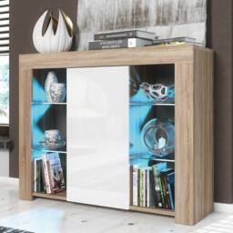 Mex Furniture LTD Sideboard Harbor 97cm - Oak & White Gloss Doors & LED Lights