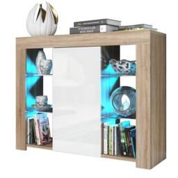 Mex Furniture LTD Sideboard Harbor 97cm - Oak & White Gloss Doors & LED Lights - thumbnail 3