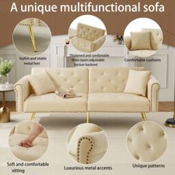 Matteo Modern 2-Seater Velvet Sofa Bed, 3-Stage Adjustable Backrest in Beige - thumbnail 5