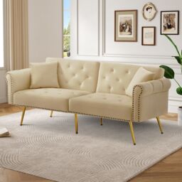 Matteo Modern 2-Seater Velvet Sofa Bed, 3-Stage Adjustable Backrest in Beige - thumbnail 8