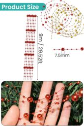 Neel Blue 9M Christmas Metallic Bead Chain, 7.5mm Pearl Garland for Xmas - Red & Gold - thumbnail 2