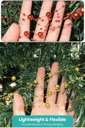 Neel Blue 9M Christmas Metallic Bead Chain, 7.5mm Pearl Garland for Xmas - Red & Gold - thumbnail 6