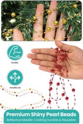 Neel Blue 9M Christmas Metallic Bead Chain, 7.5mm Pearl Garland for Xmas - Red & Gold - thumbnail 3