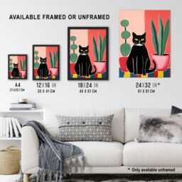 "Artery8 Wall Art Print Black Cat & Succulents Henri Matisse Style Oil Painting Simple Pet Portrait with Potted Plants Poster - Size: W18"" x H24""" - thumbnail 3
