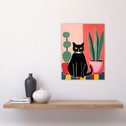"Artery8 Wall Art Print Black Cat & Succulents Henri Matisse Style Oil Painting Simple Pet Portrait with Potted Plants Poster - Size: W18"" x H24""" - thumbnail 4