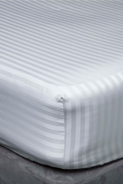 Belledorm Hotel Suite Satin Stripe 540 Thread Count 38cm Fitted Sheet in Light Grey - Size: Single - image 1