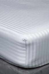 Belledorm Hotel Suite Satin Stripe 540 Thread Count 38cm Fitted Sheet in Light Grey - Size: Single - thumbnail 1