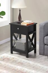 Living and Home 55.5cm H One Drawer Wooden Bedside Table Night Stand with Shelf in Black