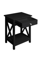 Living and Home 55.5cm H One Drawer Wooden Bedside Table Night Stand with Shelf in Black - thumbnail 5