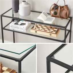 VASAGLE Console Entrance Table Glass Top Metal Frame 2 Levels Adjustable in Black - thumbnail 5