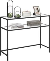 VASAGLE Console Entrance Table Glass Top Metal Frame 2 Levels Adjustable in Black - thumbnail 7