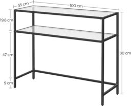 VASAGLE Console Entrance Table Glass Top Metal Frame 2 Levels Adjustable in Black - thumbnail 3