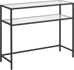 VASAGLE Console Entrance Table Glass Top Metal Frame 2 Levels Adjustable in Black - thumbnail 8