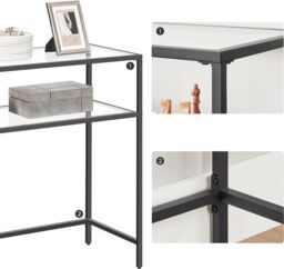 VASAGLE Console Entrance Table Glass Top Metal Frame 2 Levels Adjustable in Black - thumbnail 6