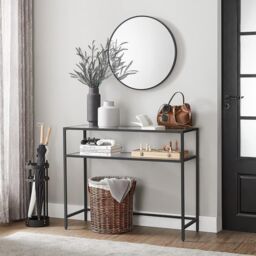 VASAGLE Console Entrance Table Glass Top Metal Frame 2 Levels Adjustable in Black