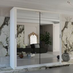 Sliding Wardrobes 4U Double Mirror Sliding Wardrobe With LED Light W100cm x H217cm x D62cm in White - thumbnail 1