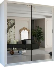 Sliding Wardrobes 4U Double Mirror Sliding Wardrobe With LED Light W100cm x H217cm x D62cm in White - thumbnail 2