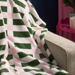 OHS Checkerboard Flannel Fleece Throw Blanket Soft Bedspread - Size: 125 cm x 150 cm - thumbnail 2