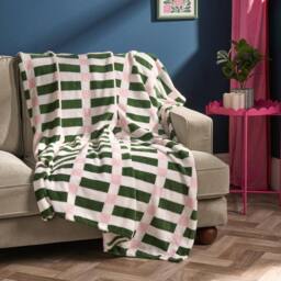 OHS Checkerboard Flannel Fleece Throw Blanket Soft Bedspread - Size: 125 cm x 150 cm - thumbnail 1