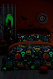 Bedlam 'Scary Pumpkin's Glow in the Dark halloween Duvet Cover Set in Black - Size: Double - thumbnail 2