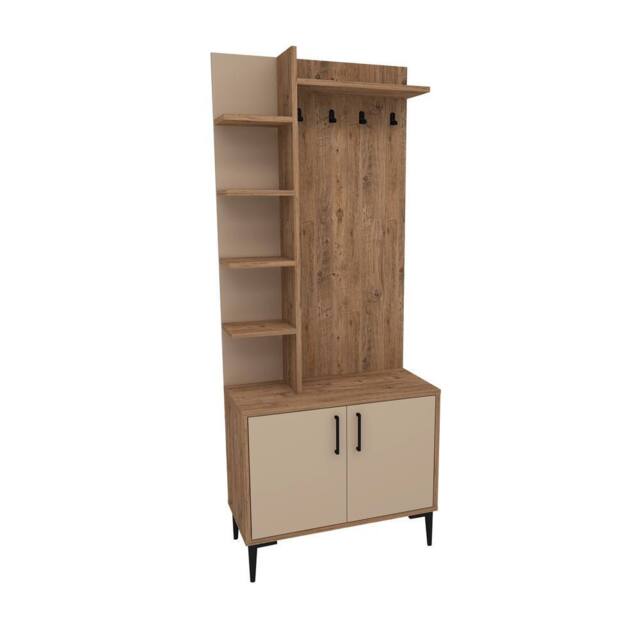 Destina Home Modern Hallway Coat Rack with Six Shelves, Cabinet & Hooks-183x74x35 in Light Beige - Size: 2 Pack - image 1
