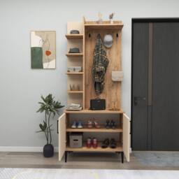 Destina Home Modern Hallway Coat Rack with Six Shelves, Cabinet & Hooks-183x74x35 in Light Beige - Size: 2 Pack - thumbnail 4
