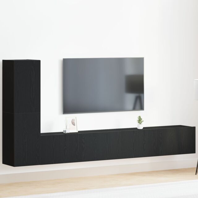 Berkfield Home 3 Piece TV Cabinet Set Wall-mounted Black Oak Engineered Wood - image 1