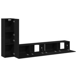 Berkfield Home 3 Piece TV Cabinet Set Wall-mounted Black Oak Engineered Wood - thumbnail 4