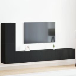 Berkfield Home 3 Piece TV Cabinet Set Wall-mounted Black Oak Engineered Wood - thumbnail 1
