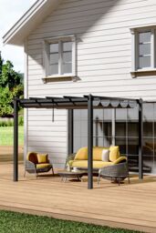 Living and Home 10x10ft Outdoor Aluminum Patio Pergola with Canopy in Light Grey - thumbnail 1