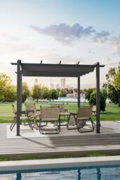 Living and Home 10x10ft Outdoor Aluminum Patio Pergola with Canopy in Light Grey - thumbnail 2