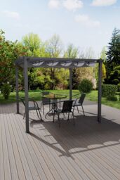 Living and Home 10x10ft Outdoor Aluminum Patio Pergola with Canopy in Light Grey - thumbnail 3