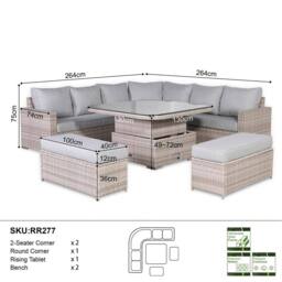 Furnishings For Less UK Round Corner Rattan Patio Sofa Set with Adjustable Table in Grey - thumbnail 6