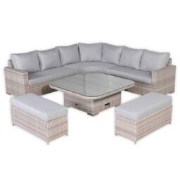 Furnishings For Less UK Round Corner Rattan Patio Sofa Set with Adjustable Table in Grey - thumbnail 4