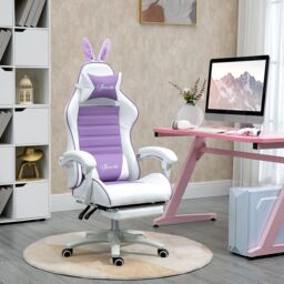 VINSETTO Racing Style Gaming Chair with Footrest Removable Rabbit Ears in Purple