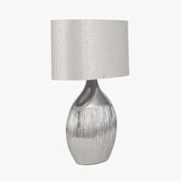 Ruma Art Deco Silver Ribbed Ceramic Table Lamp For Living Room Oval Shade - thumbnail 4