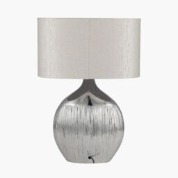 Ruma Art Deco Silver Ribbed Ceramic Table Lamp For Living Room Oval Shade - thumbnail 3