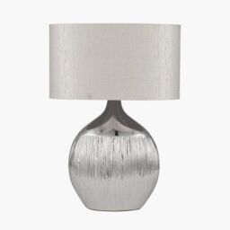Ruma Art Deco Silver Ribbed Ceramic Table Lamp For Living Room Oval Shade - thumbnail 2