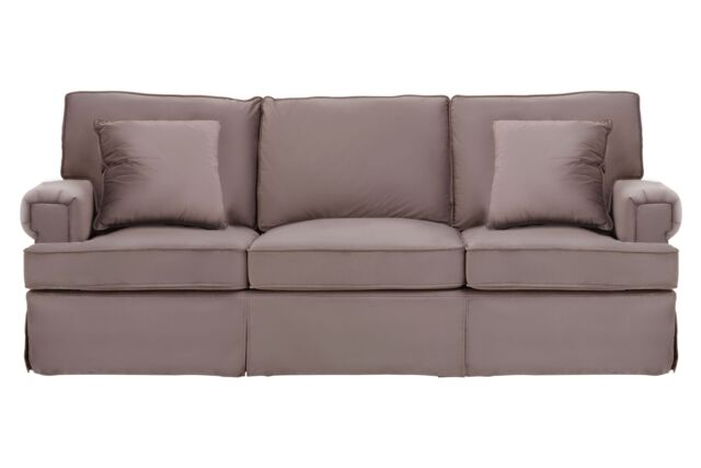Orsina Three‑Seat Grey Velvet Sofa, Plush Velvet Upholstery with Key‑Style Padded Arms, Wooden‑Base 3‑Seater Sofa in Brown - image 1