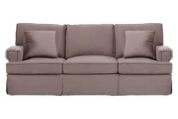 Orsina Three‑Seat Grey Velvet Sofa, Plush Velvet Upholstery with Key‑Style Padded Arms, Wooden‑Base 3‑Seater Sofa in Brown - thumbnail 1