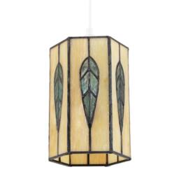 Happy Homewares Hexagonal Tiffany Pendant Light Shade with Emerald Green Leaf Decor - thumbnail 1